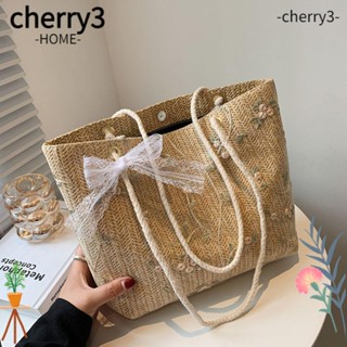 Cherry3 กระเป๋าถือฟางสาน ความจุขนาดใหญ่ สําหรับผู้หญิง