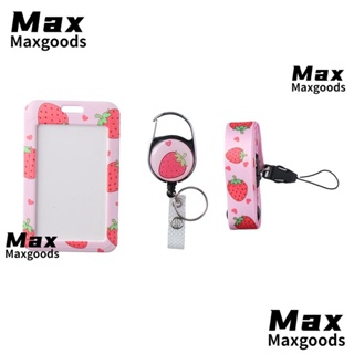 Maxg คลิปหนีบป้ายชื่อ แนวตั้ง ลายสตรอเบอร์รี่ สีชมพูน่ารัก ยืดหดได้ สําหรับสํานักงาน