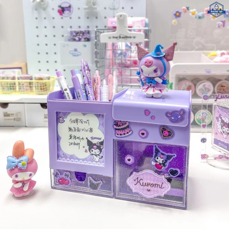 SANRIO ซานริโอ ที่ใส่ปากกาออแกไนเซอร์พร้อมลิ้นชัก,กล่องเก็บโต๊ะสุนทรียศาสตร์ คุโรมิ ซินนามอนโรล, อุปกรณ์การเรียนสํานักงานความจุขนาดใหญ่