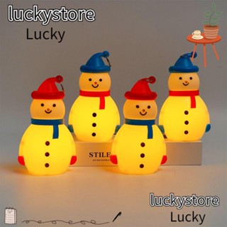 Lucky โคมไฟกลางคืน LED พลาสติก ลายการ์ตูนสโนว์แมน สีแดง สีฟ้า สําหรับตกแต่งปาร์ตี้คริสต์มาส