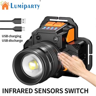 Lumiparty ไฟฉายสวมศีรษะ Led กันน้ํา ชาร์จ Usb ซูมได้ แข็งแรง เหนี่ยวนําไฟได้ สําหรับกลางแจ้ง