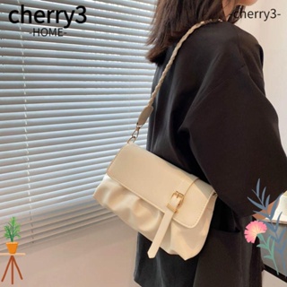 Cherry3 กระเป๋าสะพายไหล่ กระเป๋าถือ หนัง PU สีพื้น สไตล์วินเทจ สําหรับสตรี