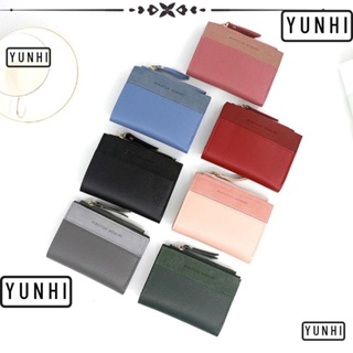 Yunhi กระเป๋าสตางค์ ใบสั้น หนัง PU 7 สี มีซิป ขนาดเล็ก แฟชั่น สําหรับเด็กผู้หญิง