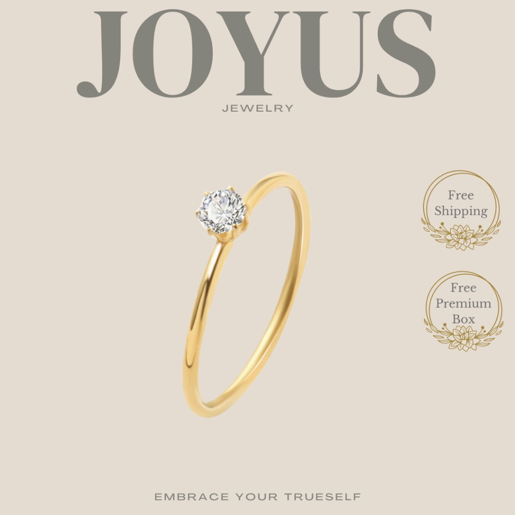 JOYUS Zavia ไทเทเนียมสแตนเลส 18K Gold กันน้ํา Minimalist แหวนเพทายกล่องวันเกิด