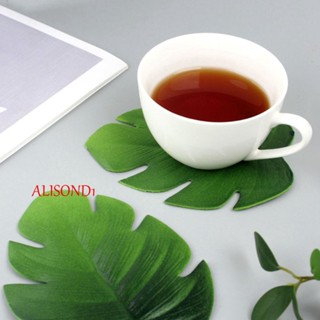 Alisond1 แผ่นรองแก้วกาแฟ ลายใบปาล์ม ธีมฮาวาย สําหรับตกแต่งบ้าน ปาร์ตี้