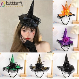 Buttterfly ที่คาดผม ประดับเลื่อม ลูกไม้ ลายการ์ตูนแม่มด ตลก สําหรับตกแต่งปาร์ตี้ฮาโลวีน