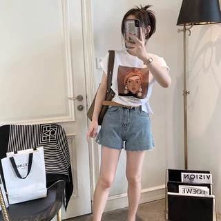 Bh เสื้อยืด คอกลม แขนสั้น ผ้าฝ้าย ลายโดปามีน ทรงไม่สมมาตร แฟชั่นสําหรับผู้หญิง