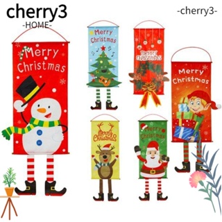 Cherry3 ธงแบนเนอร์ผ้า ลายการ์ตูนซานตาคลอส กวางเอลก์ สร้างสรรค์ สําหรับแขวนตกแต่งต้นคริสต์มาส