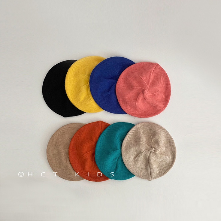 หมวกเบเร่ต์ ผ้าถัก แบบบาง สีแคนดี้ แฟชั่นฤดูใบไม้ผลิ และฤดูใบไม้ร่วง สําหรับเด็ก