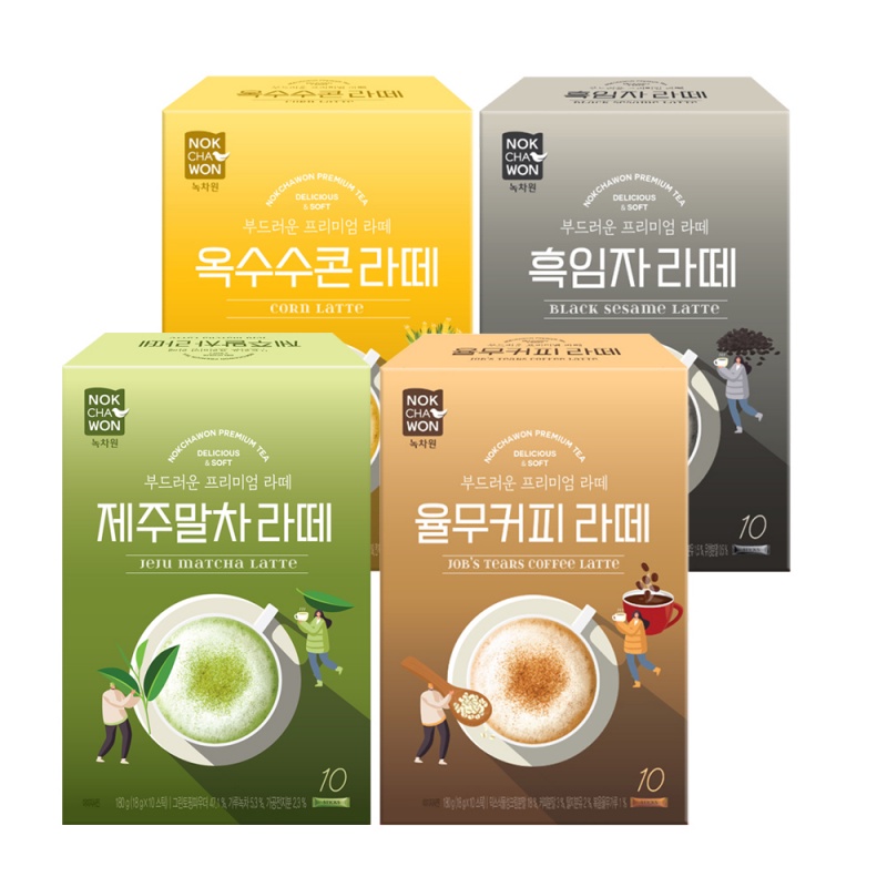 NOKCHAWON Latte 10 Sticks / Black Sesame / Corn / Job's Tears Coffee / Jeju Matcha Latte