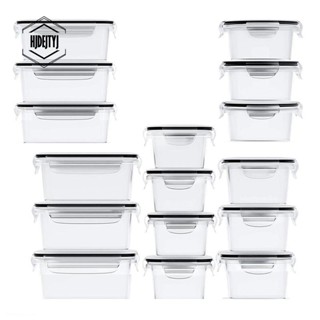 กล่องเก็บอาหารพลาสติก พร้อมฝาปิด 16 ชิ้น และ 16 ฝา 16 ชิ้น