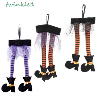 Twinkle1 รองเท้าส้นสูง ผ้าโพลีเอสเตอร์ ลายแม่มด พร้อมเชือกแขวน แฟชั่น สําหรับฮาโลวีน KTV