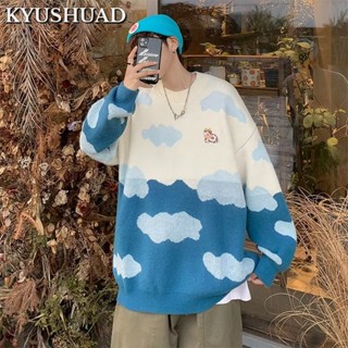 KYUSHUAD เสื้อสเวตเตอร์คอกลมฮาราจูกุลำลองเสื้อสเวตเตอร์ผู้ชายแฟชั่นเยาวชน