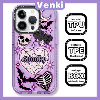 VENKI - เข้ากันได้สำหรับ เคสไอโฟน เคสไอโฟน11 เคส iphone 11 Soft Case เคสใสหนากันกระแทกกรอบป้องกันกล้องขอบสีม่วง Skull Heart เข้ากันได้กับ iPhone 13 12 11 PRO MAX XR XS 7Plus 8 PLUS