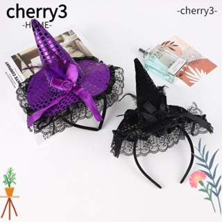 Cherry3 ที่คาดผม ประดับเลื่อม ลายการ์ตูนแม่มด และลูกไม้ สําหรับตกแต่งปาร์ตี้ฮาโลวีน