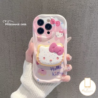 เคสโทรศัพท์มือถือนิ่ม ลายการ์ตูนเฮลโลคิตตี โดนัท ไอศกรีม สีชมพู พร้อมขาตั้ง สําหรับ Samsung A14 A24 A12 A04 A32 A50 A30s A13 A54 A11 A03s A02s A20 A52 A03 A34 A51 A23 A04s A50s A31 A20s A21s A52s A30 A10s