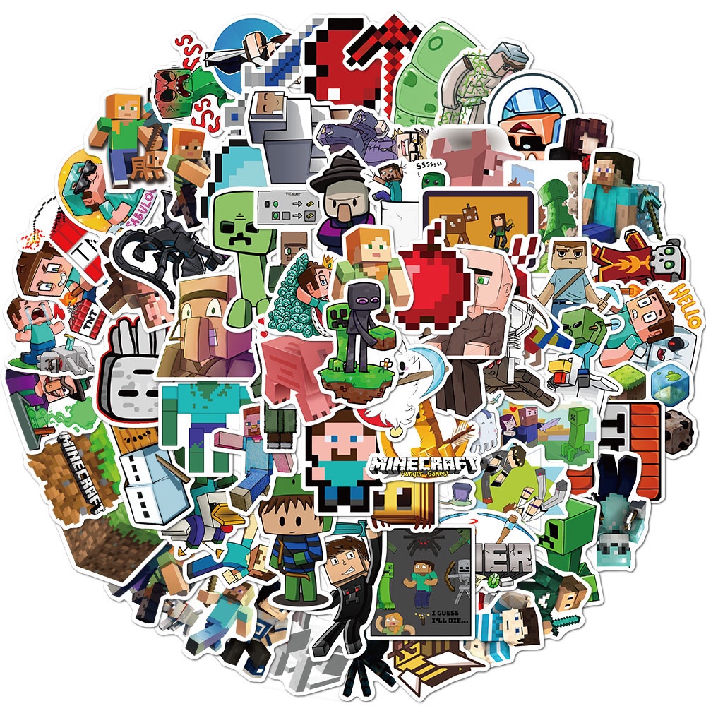 สติกเกอร์ ลายการ์ตูน Minecraft กันน้ํา สําหรับติดตกแต่งหมวกกันน็อค จักรยาน 100 ชิ้น 50 ชิ้น