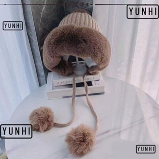 Yunhi หมวกผ้าพันคอ มีฮู้ด หนา อบอุ่น น่ารัก ขนนิ่ม หมวกแฟชั่น ป้องกันหู กันลม หมวกฮวงจุ้ย ผู้หญิง