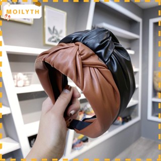 Moilyth ที่คาดผม หนัง PU สีพื้น สไตล์เรโทร สําหรับผู้หญิง