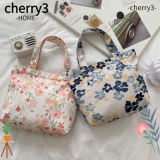 Cherry3 กระเป๋าสะพายไหล่ กระเป๋าถือ ผ้าแคนวาส พิมพ์ลายดอกไม้ ความจุสูง สีพื้น สําหรับสตรี