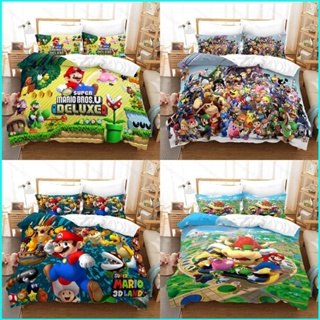 ชุดเครื่องนอน ผ้าปูที่นอน ผ้าห่ม ลายการ์ตูน Super Mario 3in1 ซักทําความสะอาดได้ สวมใส่สบาย