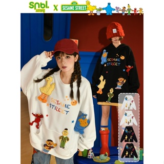 SNBL Sesame Street Diy trendy loose hood pullover fleece round neck เสื้อฮู้ดเซซามี่กันหนาว ผ้าฟรีซ แปะตกแต่งเองได้