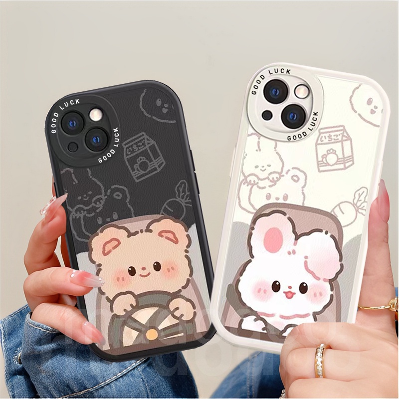Soft Casing Redmi 12C A1 A2 10 10C 10A 9A 9C 9T Note 12 11 11S 10S 9S 9 Pro 8 7 2022 4G 5G POCO X5 X3 NFC K20 Mi 14 13T 10T Cute Cartoon Couple Bunny Bear Driver Fine Hole Lens Protection Phone Case Round Airbag Back Cover 1XPN 79