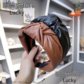 Lucky ที่คาดผม หนัง PU สีพื้น ประดับโบว์ สไตล์เรโทร แฟชั่นสําหรับผู้หญิง