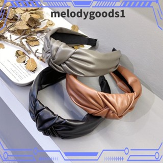 Melodygoods1 ที่คาดผม หนัง PU สีพื้น สไตล์เรโทร สําหรับผู้หญิง