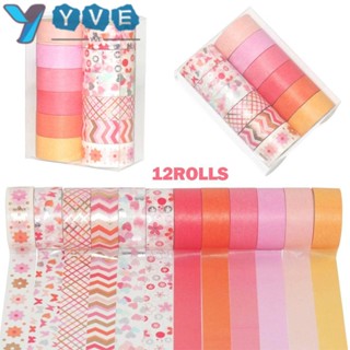 Yve เทปสติกเกอร์แฟชั่น สีแดง สําหรับตกแต่งสมุดภาพ 12 ม้วน