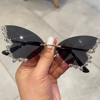 New Arrival Butterfly Rimless Sunglasses Womens Ins Fashionable Distinctive Exaggerated Sunglasses Womens Slim-looking Internet Celebrity Irregular