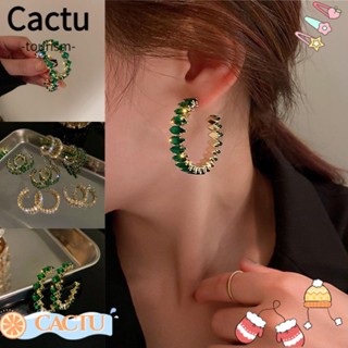 Cactu ต่างหูเพทาย รูปตัว C สีเขียว อินเทรนด์ ปาร์ตี้ เครื่องประดับแฟชั่น