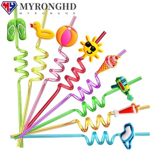 Myronghd หลอดดูดเครื่องดื่ม พลาสติก หลากสี ใช้ซ้ําได้ สําหรับตกแต่งปาร์ตี้ค็อกเทล ไวน์