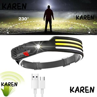 Karen แถบไฟหน้า LED เซนเซอร์ USB กันน้ํา แบบชาร์จไฟได้ สําหรับตกปลา