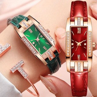 Reloj Mujer นาฬิกาข้อมือควอตซ์แฟชั่น สายหนัง ทรงสี่เหลี่ยม ประดับเพชร สไตล์เรโทร สําหรับสตรี 2023