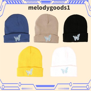 Melodygoods1 หมวกถักแฟชั่น ยืดหยุ่น ลายผีเสื้อ สไตล์ฮิปฮอป