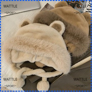 Wattle หมวกขนแกะถัก ผ้ากํามะหยี่ขนนิ่ม หนา ใส่สบาย ลายหมีน้อยน่ารัก สําหรับกลางแจ้ง