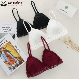 Wonder บราลูกไม้ สไตล์ฝรั่งเศส ผู้หญิง ไร้รอยต่อ Bralette สามเหลี่ยม คัพบาง