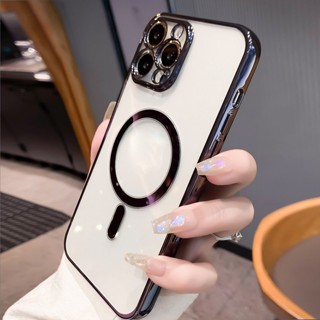 KOCC เคสฝาปิดด้านหลังแบบแม่เหล็กใส iPhone 11 13 14 Pro Max PLUS หรูหราชุบกรณีแม่เหล็กสำหรับ ฝาครอบซิลิโคนอ่อน