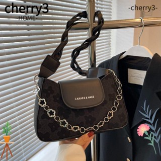 Cherry3 กระเป๋าสะพายไหล่ สะพายข้าง หนัง PU พิมพ์ลายดอกไม้ สไตล์วินเทจ คลาสสิก สําหรับผู้หญิง