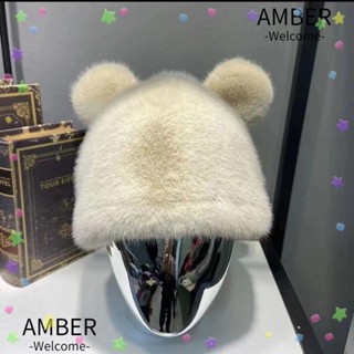 Amber หมวกแกะ ขนแกะถัก หูแมวน่ารัก ใส่สบาย แฟชั่นสําหรับผู้หญิง