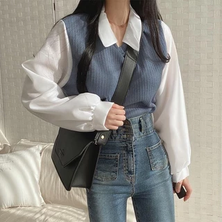 FASHION.61 เสื้อเชิ้ตเเขนยาวผู้หญิง เสื้อคอปก รุ่น W6890