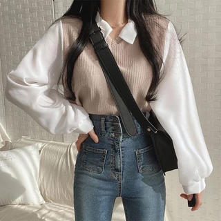 FASHION.61 เสื้อเชิ้ตเเขนยาวผู้หญิง เสื้อคอปก รุ่น W6890