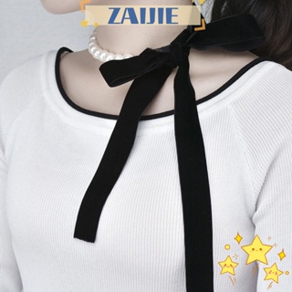 Zaijie24 สร้อยคอโชคเกอร์ ประดับโบว์ ริบบิ้นไข่มุก เรซิน สไตล์วินเทจ หรูหรา เครื่องประดับ ของขวัญ