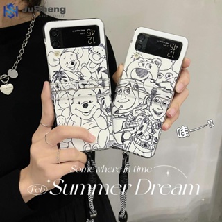 Jusheng เคสโทรศัพท์มือถือ ลายการ์ตูนดิสนีย์ สามชิ้น พร้อมสายคล้อง สําหรับ Samsung Z Flip5 Z Flip4 Z Flip3