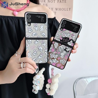 Jusheng เคสโทรศัพท์มือถือแบบกระจก ลายกระต่าย หัวใจ แฟชั่น สําหรับ Samsung Z Flip5 Z Flip4 Z Flip3