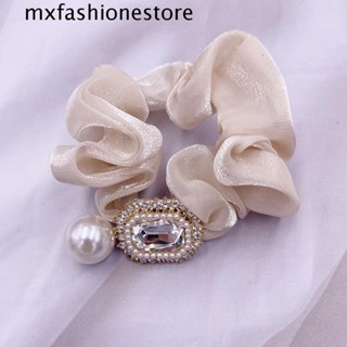 Mxfashione ยางรัดผมหางม้า ผ้าซาติน ประดับพลอยเทียม สไตล์วินเทจ เรโทร สําหรับผู้หญิง