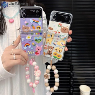 Jusheng เคสโทรศัพท์มือถือ ลายสัตว์ สไตล์เกาหลี สําหรับ Samsung Z Flip5 Z Flip4 Z Flip3