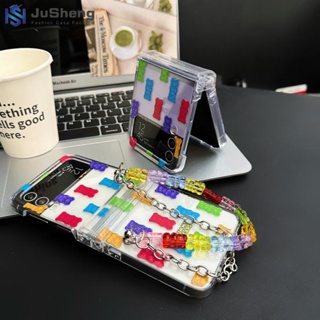 Jusheng เคสโทรศัพท์มือถือ ลายหมีกัมมี่ สามชิ้น แฟชั่น สําหรับ Samsung Z Flip5 Z Flip4 Z Flip3