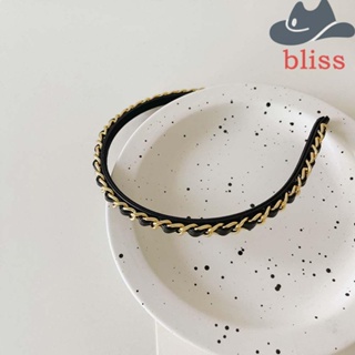 Bliss ที่คาดผม หนัง PU สายโซ่โลหะ สีดํา น่ารัก สไตล์วินเทจ สําหรับผู้หญิง